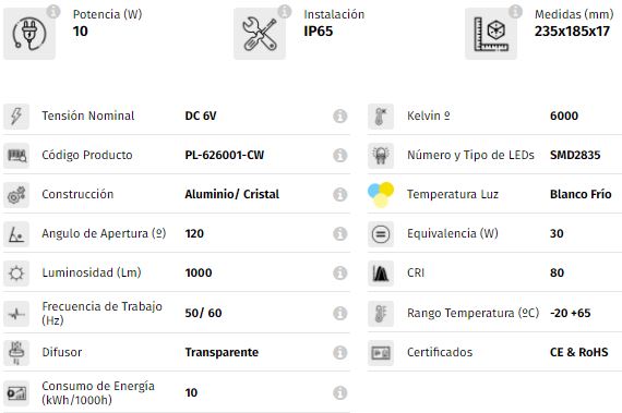 Ficha técnica proyector 10w